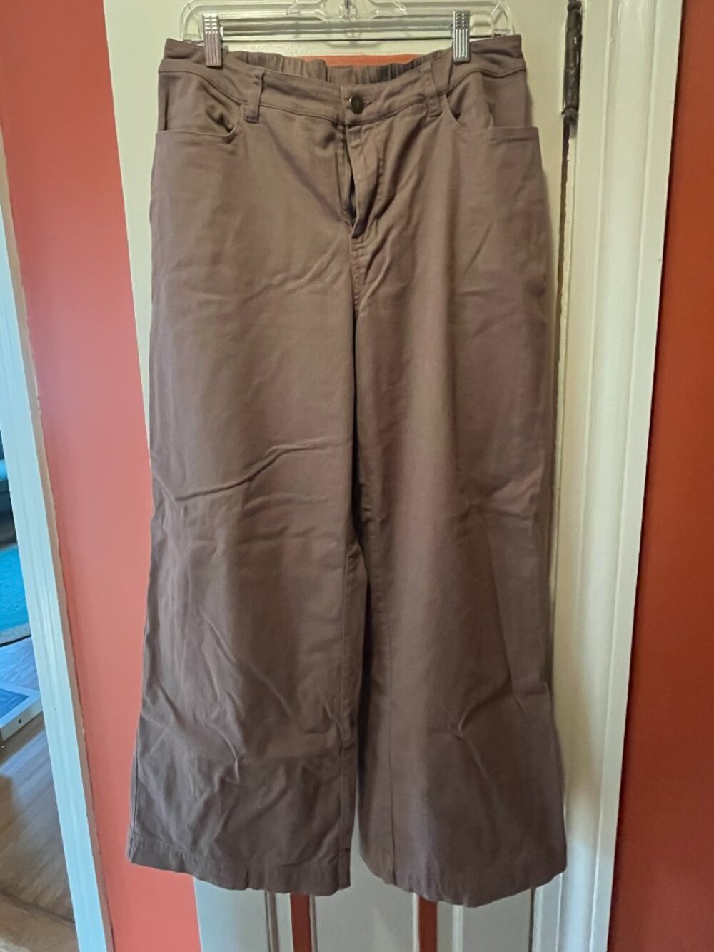 Pact Stretch Twill Wide-Leg Pants — Size L, Mushroom Brown 🍄